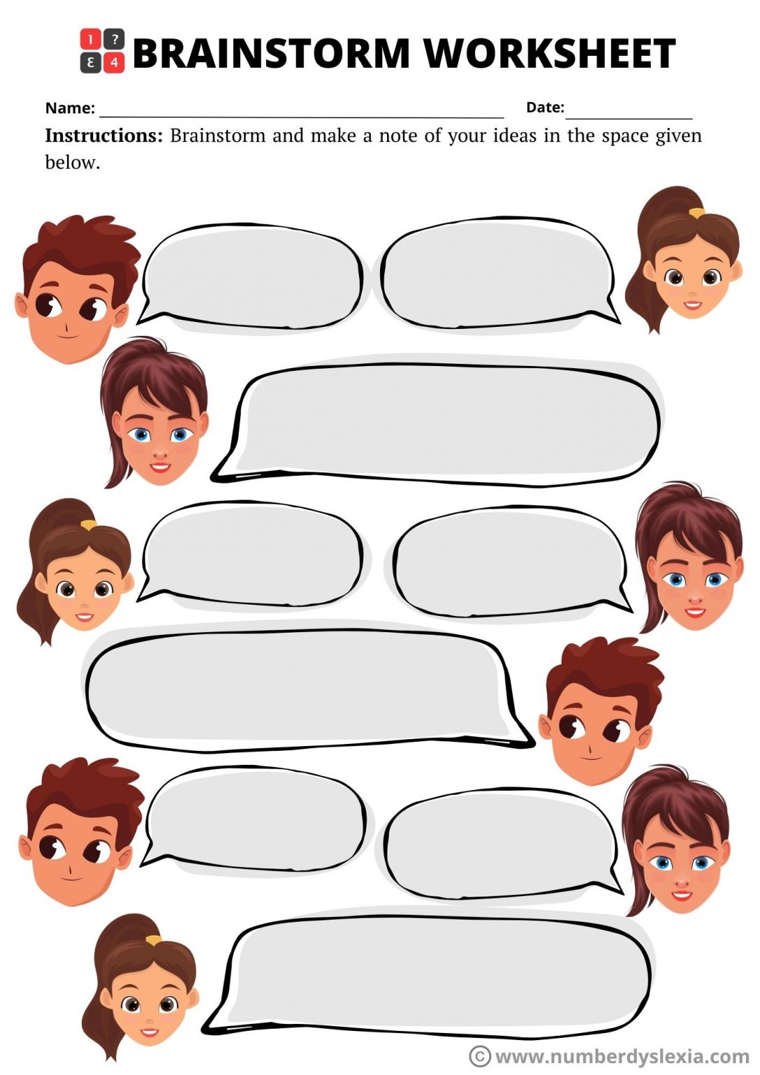 Printable Brainstorming Worksheets Number Dyslexia