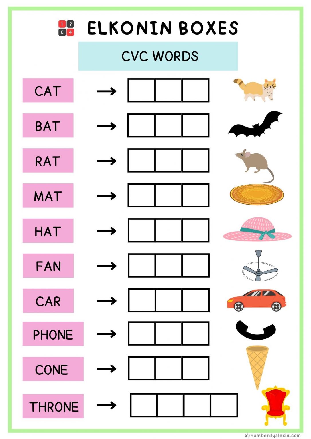 Printable Elkonin Boxes With Pictures PDF Included Number Dyslexia