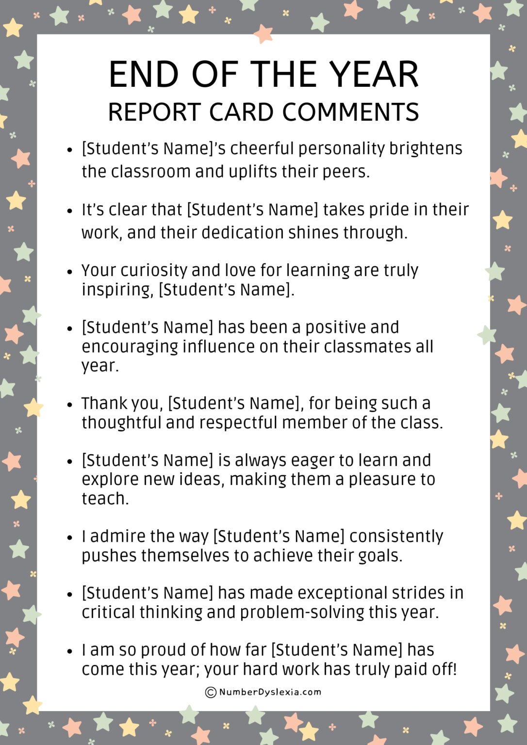 150 End Of The Year Report Card Comments Examples [PDF Included ...