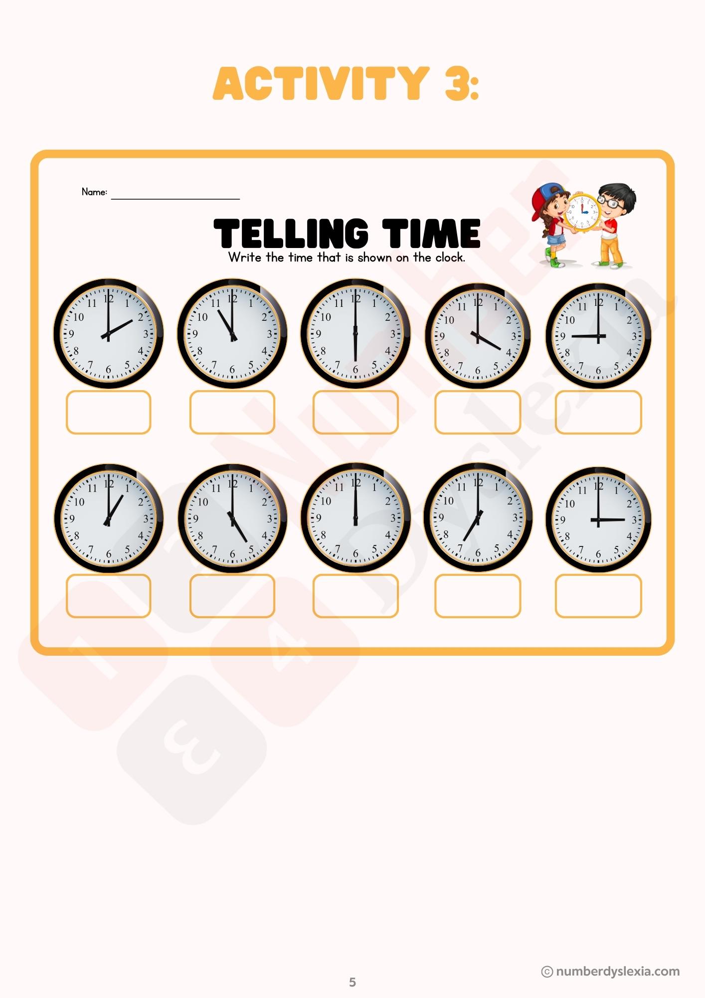 Printable Time telling Lesson Plan PDF Included Number Dyslexia