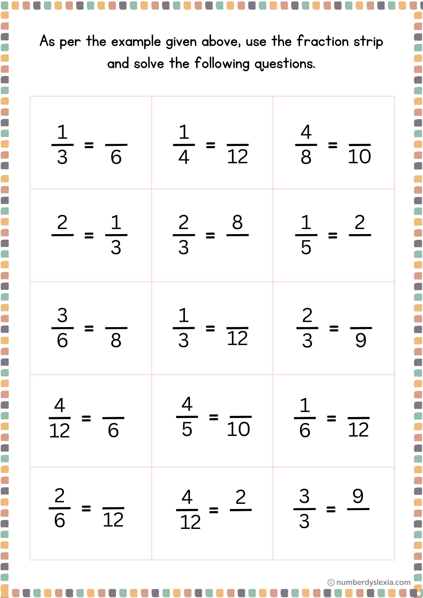 Fraction Strips Printable Pdf Free Coloring Pages To Print