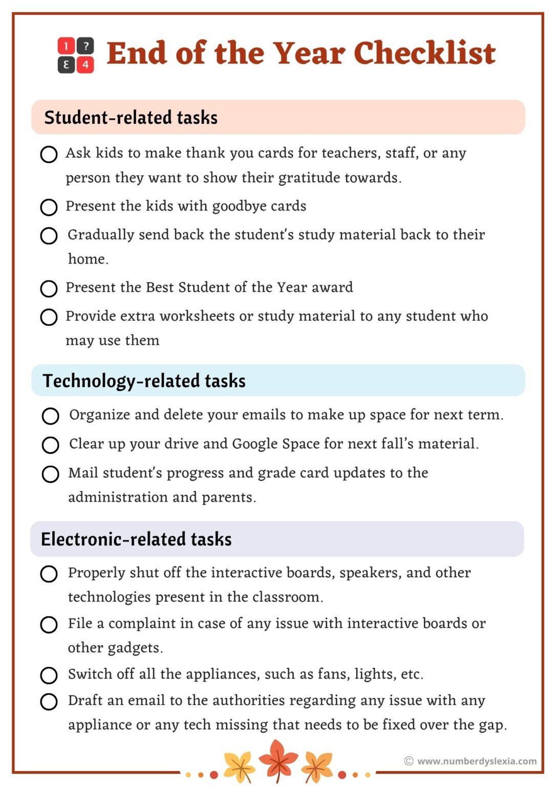 End of the Year Checklist for Teachers [PDF Included] - Number Dyslexia