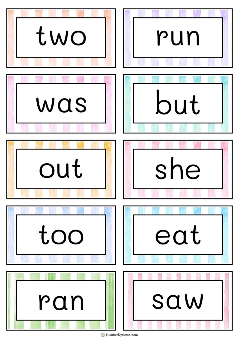 Printable Sight Words List & Flashcards for Kindergarten - Number Dyslexia