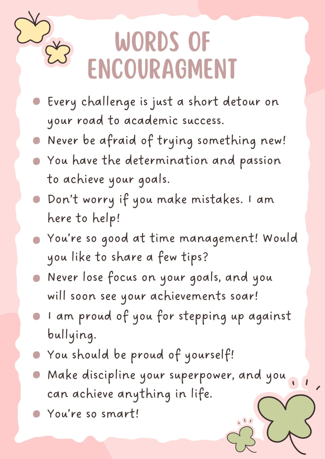 List Of Words of Encouragement [Printables Included] - Number Dyslexia