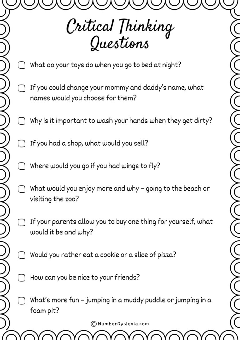 100 Critical Thinking Questions For Kids [PDF Included] - Number Dyslexia