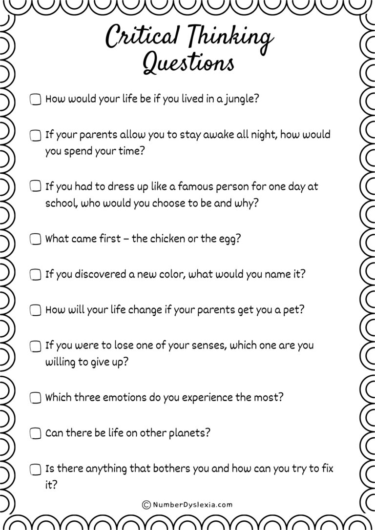 100 Critical Thinking Questions For Kids [PDF Included] - Number Dyslexia