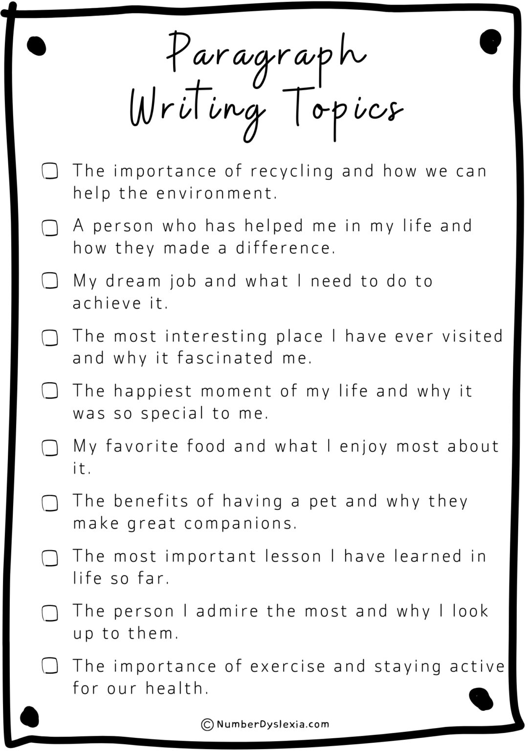 99 Paragraph Writing Topics [PDF Included] - Number Dyslexia