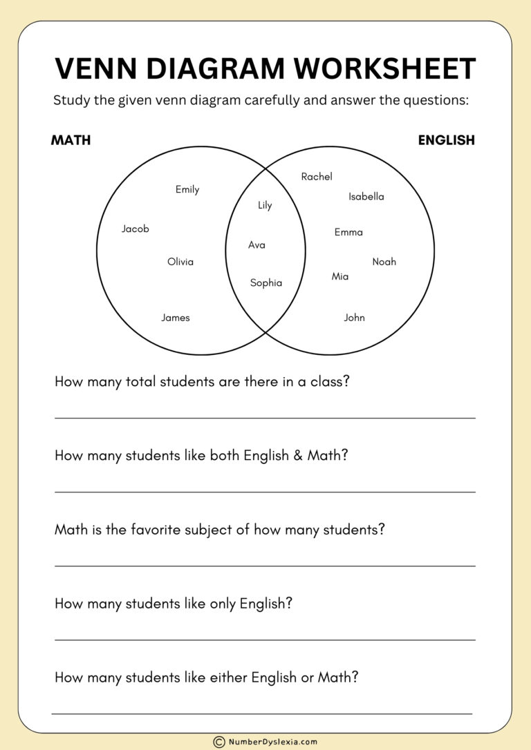Free Printable Venn Diagram Worksheets [PDF] - Number Dyslexia
