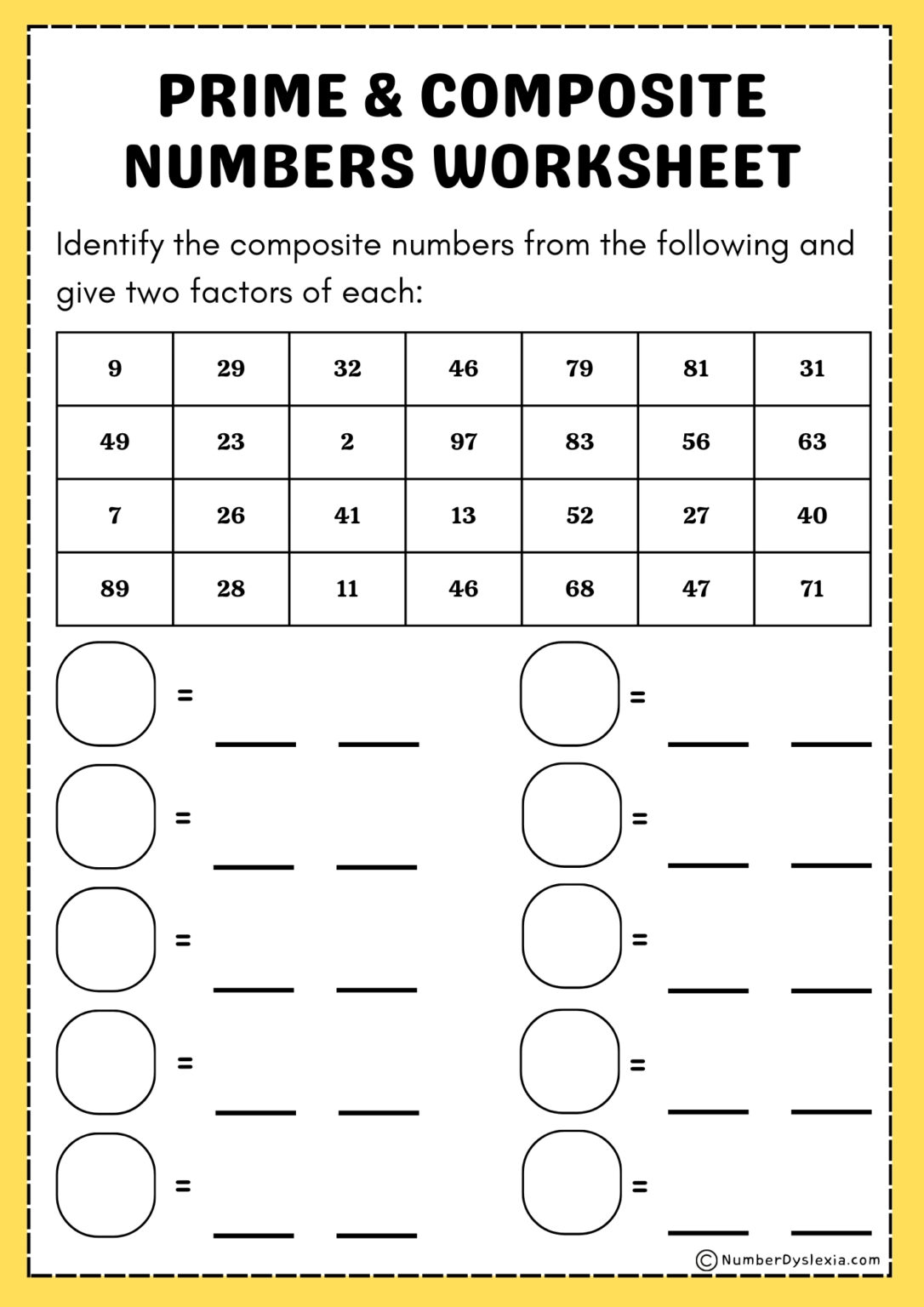 Free Printable Prime and Composite Number 1-100 Charts &amp; Practice Worksheets [PDF] - Number Dyslexia