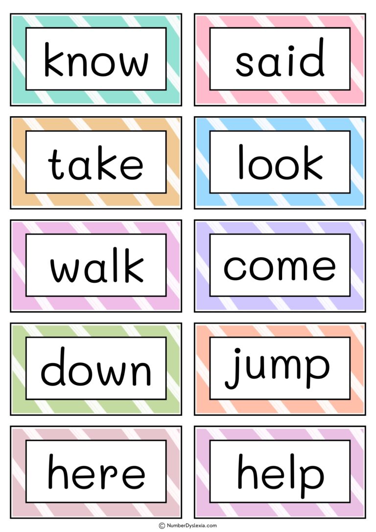 Printable Sight Words List & Flashcards for Kindergarten - Number Dyslexia