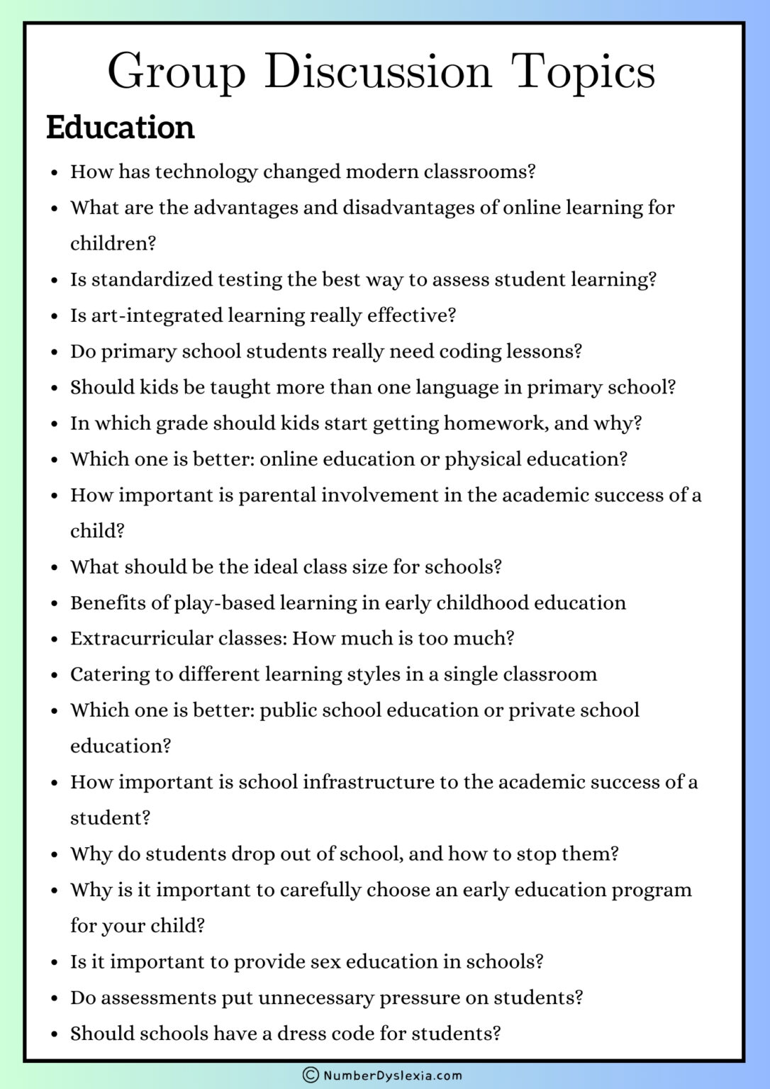 List Of 200 Group Discussion Topics [PDF Included] - Number Dyslexia
