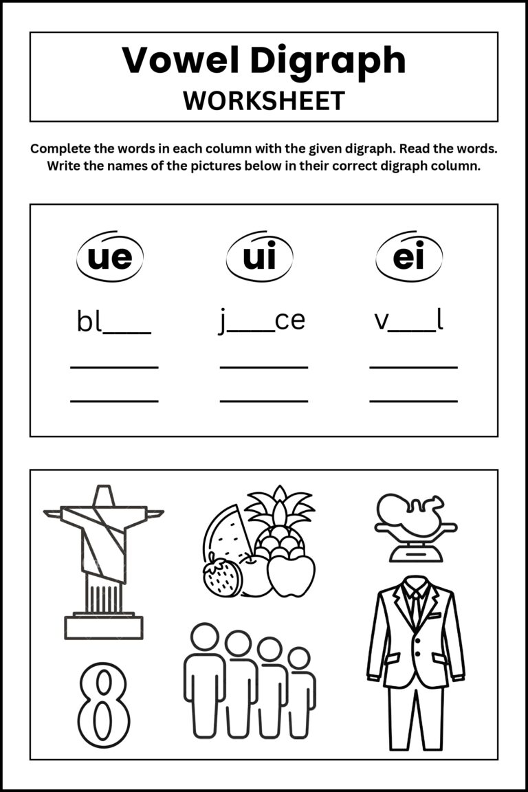 Vowel Digraph Worksheets for Young Learners - Number Dyslexia