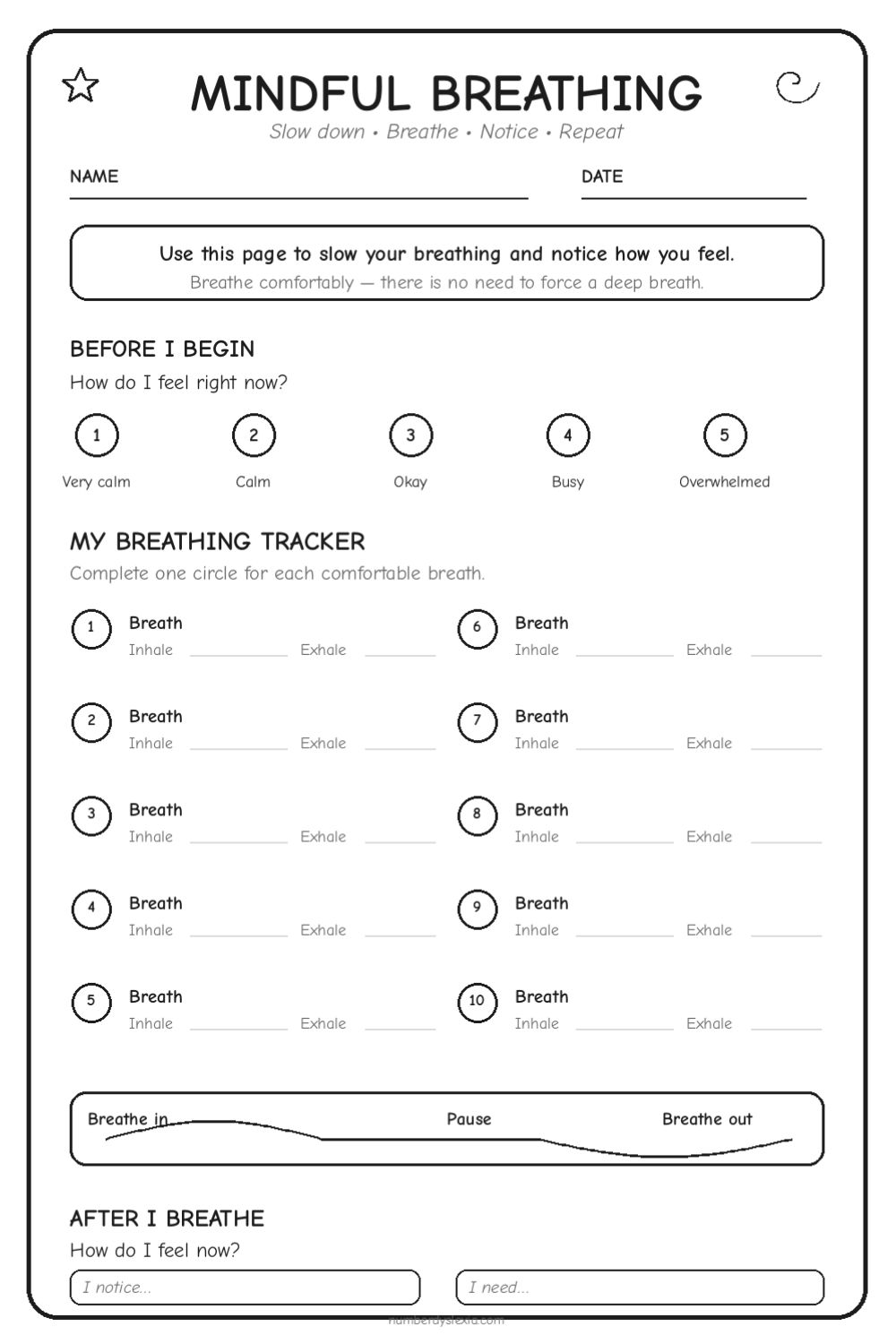 Mindful Breathing Tracker Worksheet
