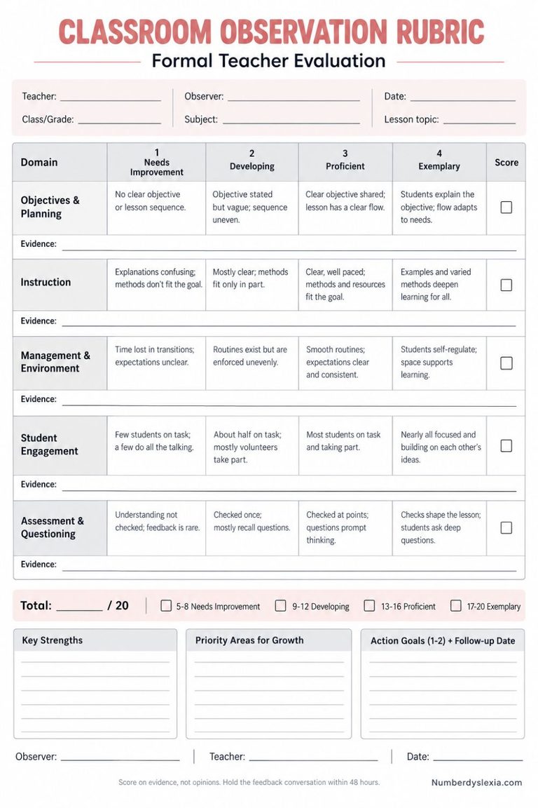 Classroom Observation Template [Printable PDF Included] - Number Dyslexia