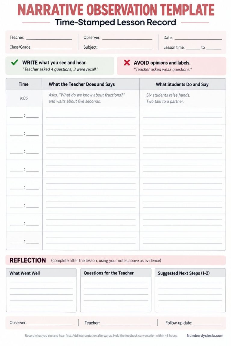 Classroom Observation Template [Printable PDF Included] - Number Dyslexia