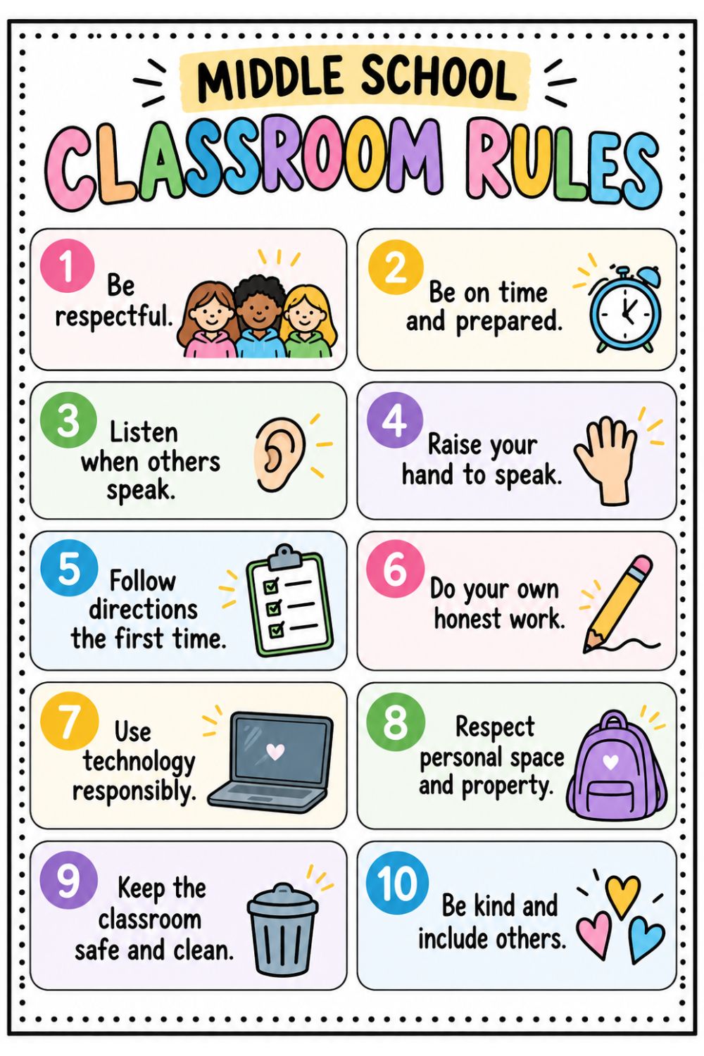Printable Classroom Rules for Middle School