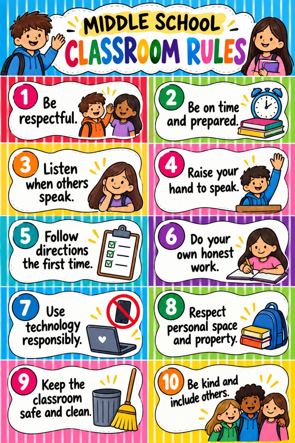 Printable Classroom Rules for Middle School