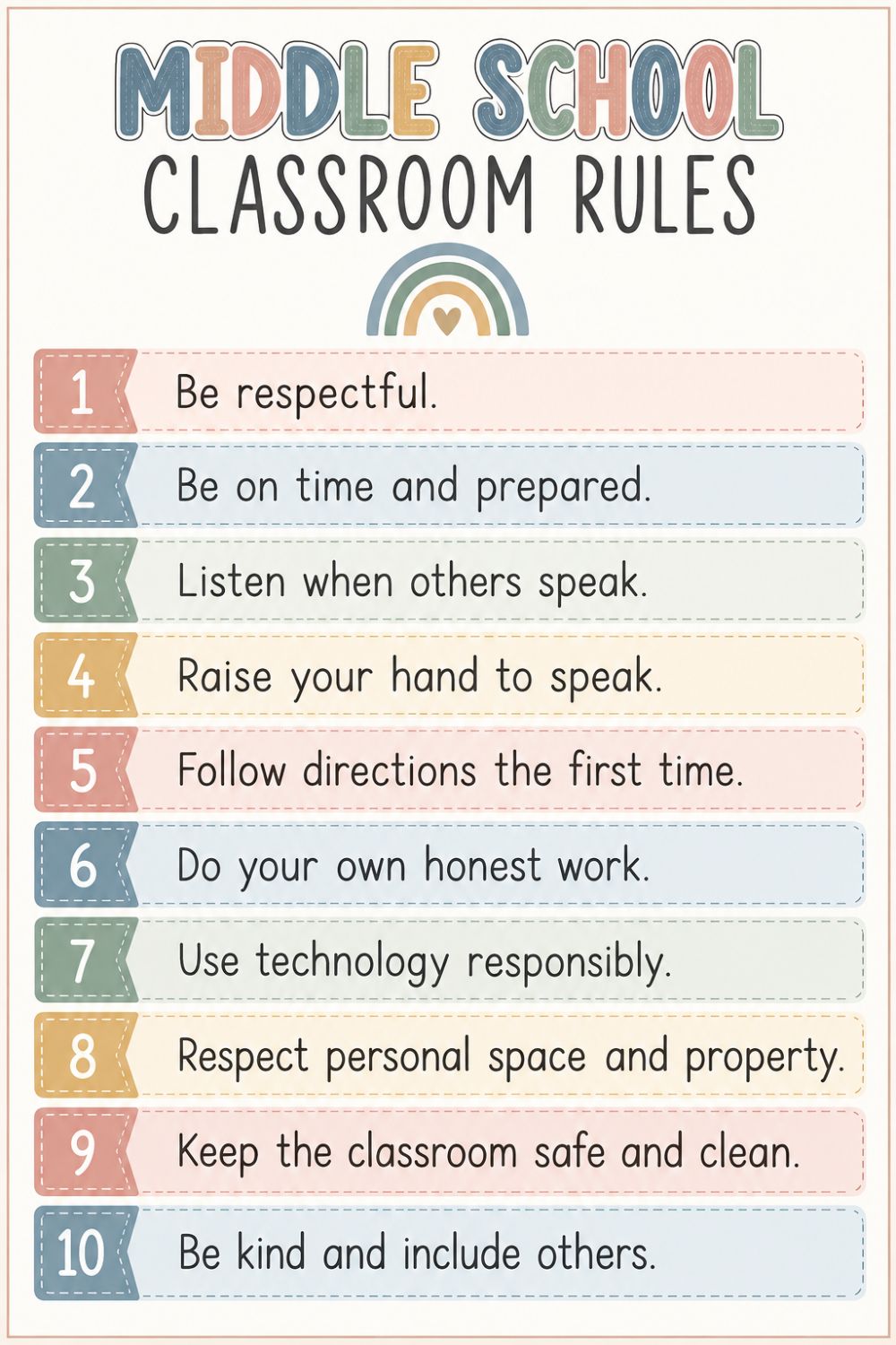 Printable Classroom Rules for Middle School