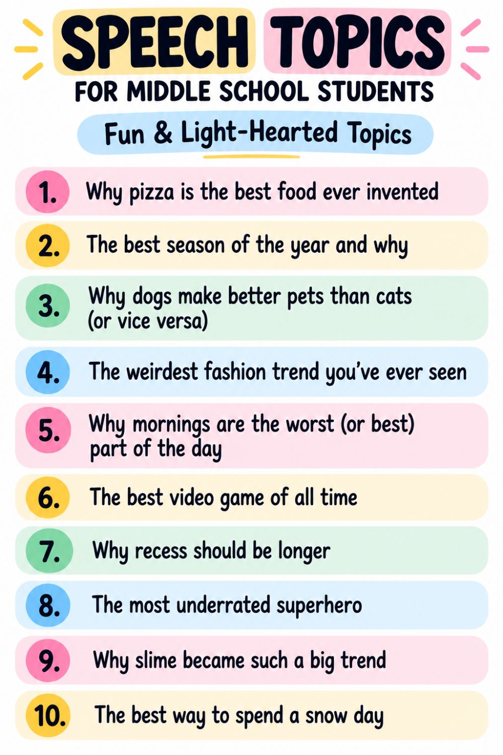 middle school speech topics