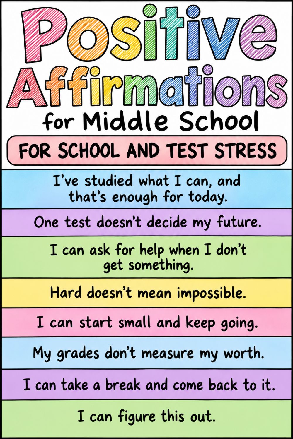 Positive Affirmations for Middle School