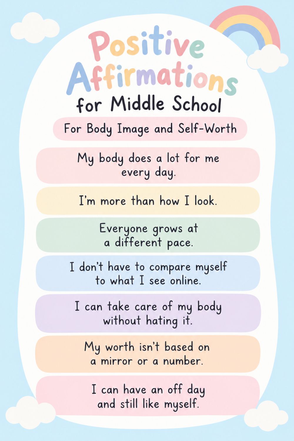 Positive Affirmations for Middle School