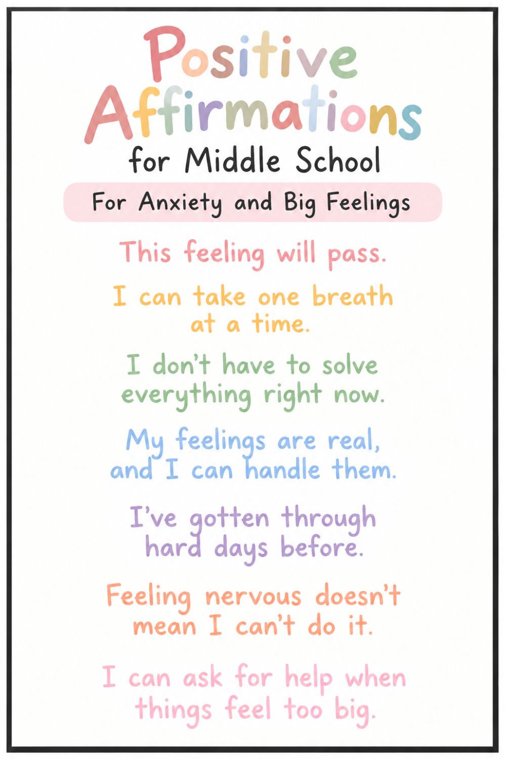 Positive Affirmations for Middle School